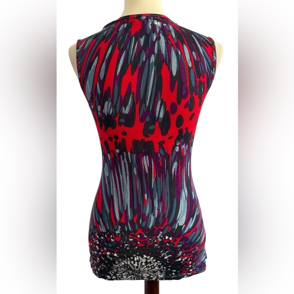 Weston Wear Red Blue Splash Color Sleeveless V Neck Y2K 2000's Blouse Size Small - Picture 3 of 13
